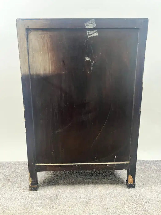 Vintage Asian Black Lacquered Cabinet or Chest with Hand-Painted Floral Motif