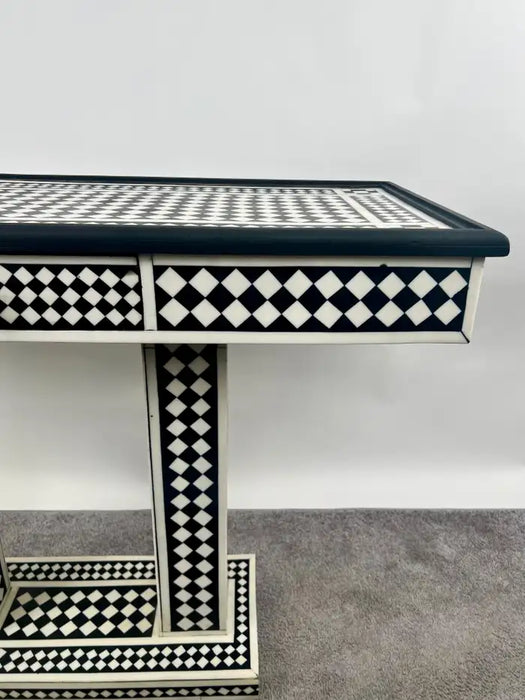 Art Deco Style Black & White Resin Console Table in Diamond Pattern