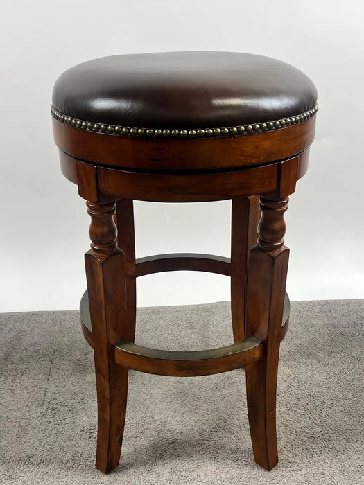 Vintage Traditional Style Frontgate Studded Leather Swivel Stool, a Set of 3