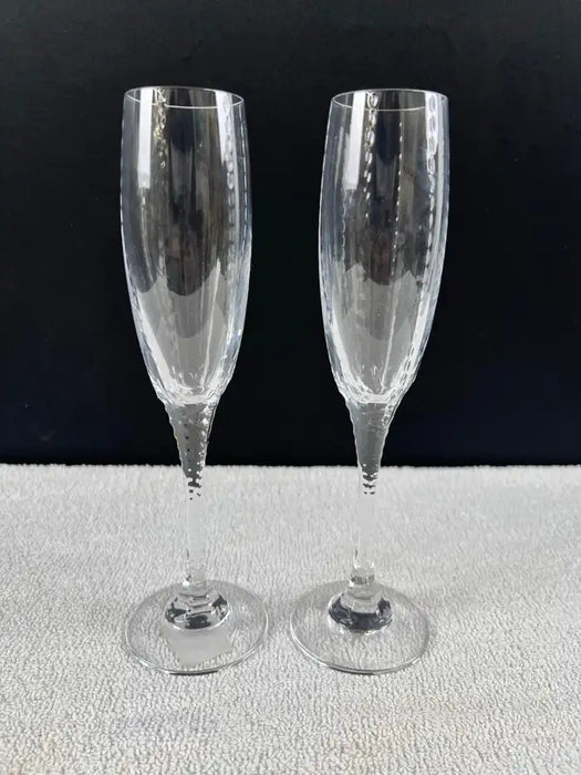 Faberge Atelier Bristol Crystal 10 inch Champagne Flutes, a Set of 2