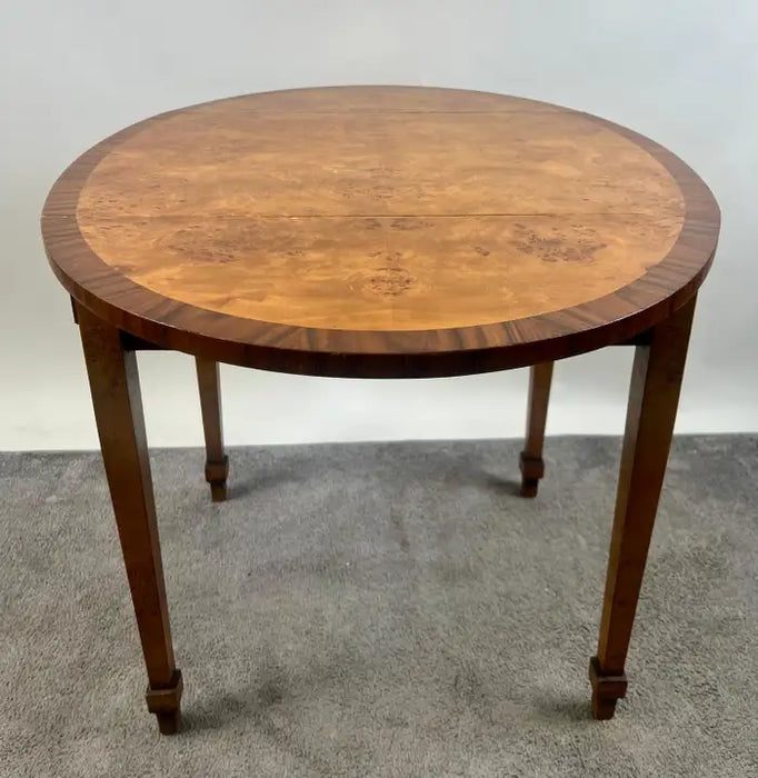 English George III Style Pembroke Burl Wood Table w Twin Drop-leaf Sides