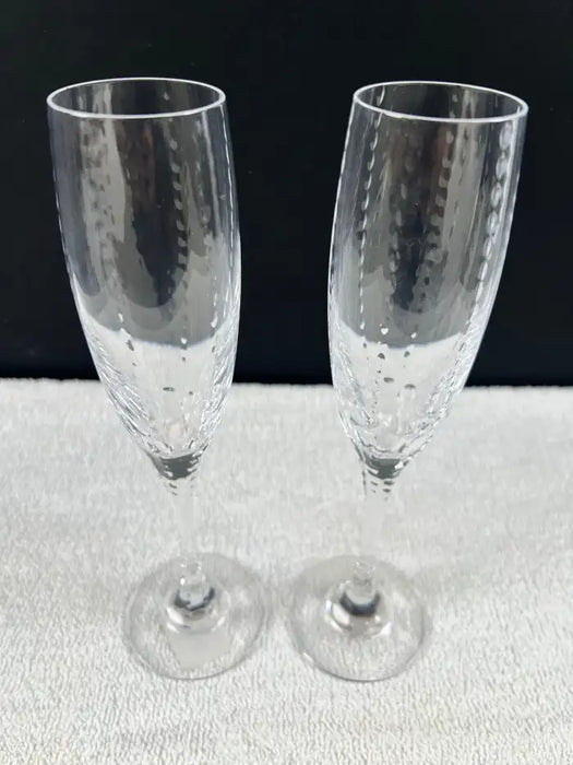 Faberge Atelier Bristol Crystal 10 inch Champagne Flutes, a Set of 2