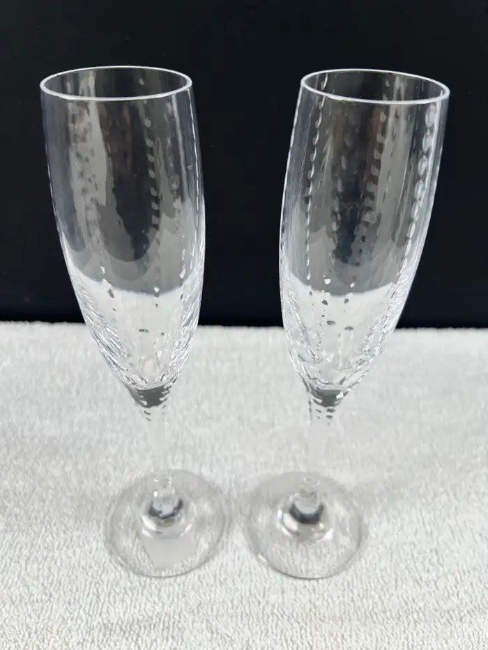 Faberge Atelier Bristol Crystal 10 inch Champagne Flutes, a Set of 2