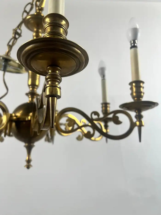 French Louis XVI Revival Style Brass Chandelier - 6 Arms