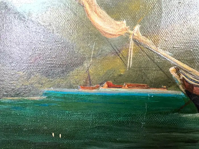 Paul R. Hee Maritime Scene Oil Painting on Canvas Signed and Framed 1950's