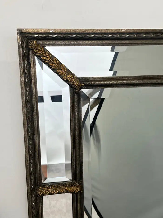 Hollywood Regency Style Beveled Multi-Panel Mirror with Rope & Gilt Leaf Design