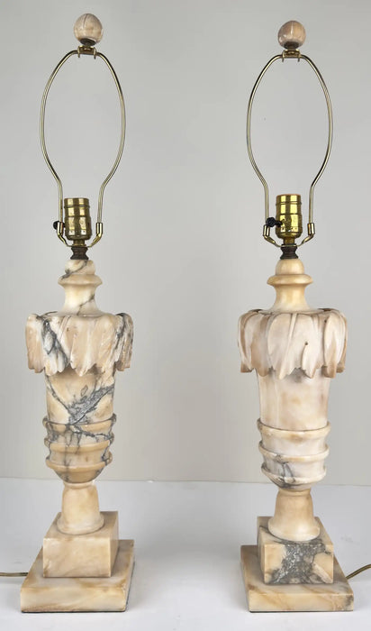 Italian Neoclassical Style Carrara Alabaster Marble Lamp, a Pair