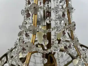 Vintage French Empire Style Gilt Bronze & Tiered Crystal & Beads Chandelier