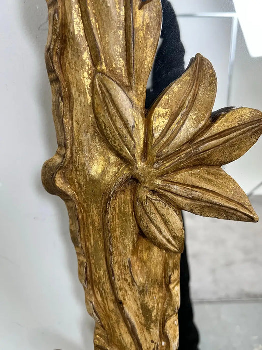 Antique Art Nouveau Giltwood Wall Mirror with Hand Carved Botanical Leaf Frame