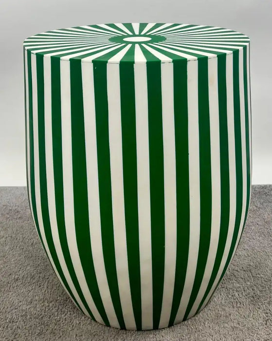 Art Deco Style Green & White Cylindrical Resin Side, End Table or Stool, a Pair