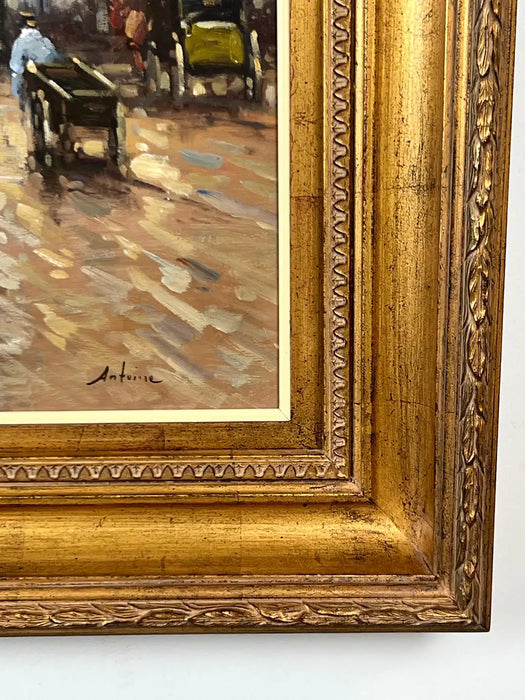 Impressionist Paris Street Scene Oil Painting, Signed, in Ornate Gilt Frame 1970's