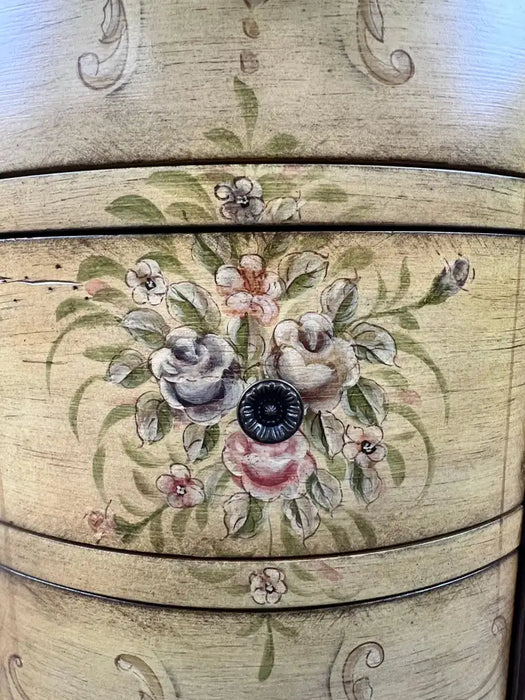 Louis XV Style French Provincial Hand Painted Oval Shaped Nightstand, a Pair