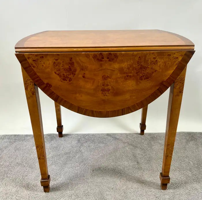 English George III Style Pembroke Burl Wood Table w Twin Drop-leaf Sides