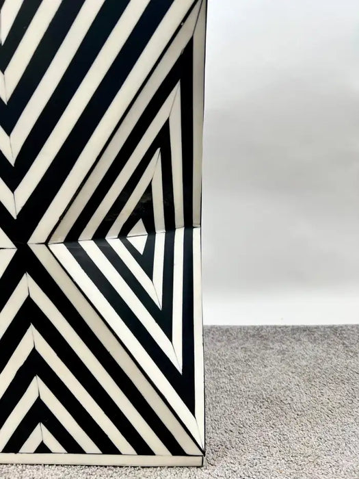 Art Deco Style Black & White Resin Sculptural Side, End Table or Stool, a Pair