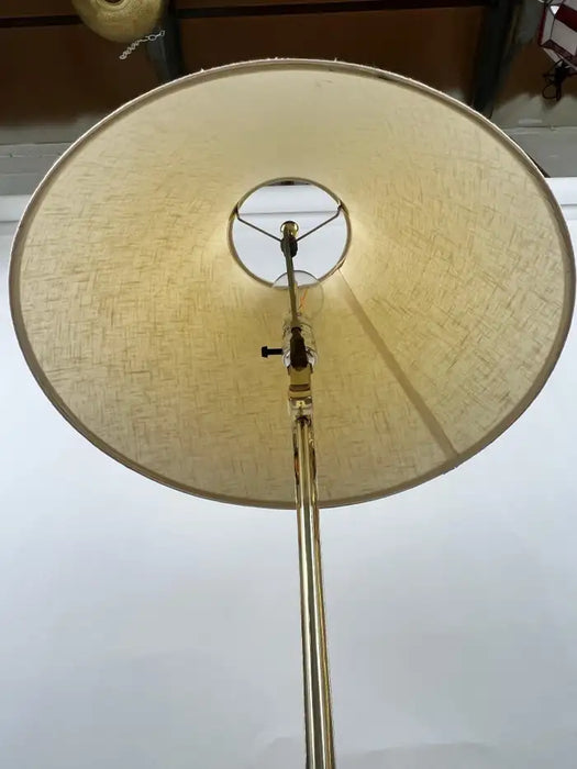 Mid-Century Modern Brass Table Lamp w Marble Base & Original Fabric Shade, Pair