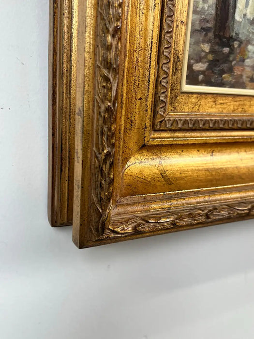 Impressionist Paris Street Scene Oil Painting, Signed, in Ornate Gilt Frame 1970's