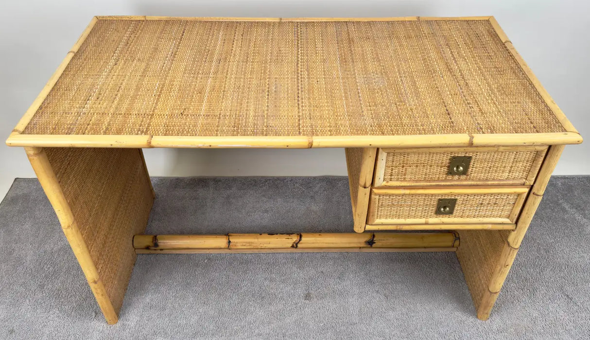 Bohemian French Riviera Style Rattan & Bamboo Desk by Dal Vera