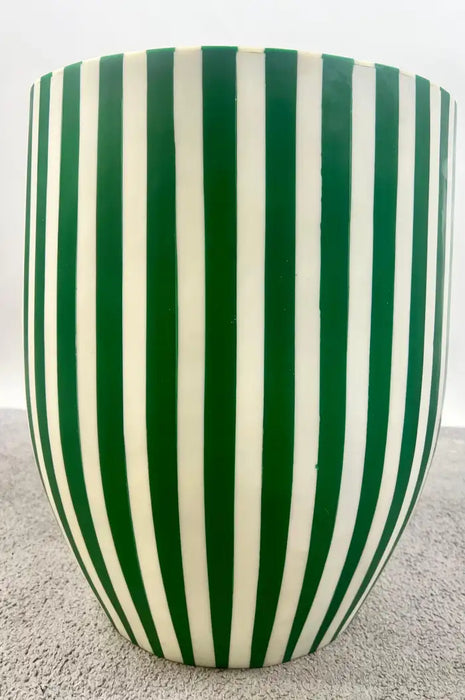 Art Deco Style Green & White Cylindrical Resin Side, End Table or Stool, a Pair