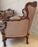 Italian Rococo Style Carved Wood Bergere Chair with Leather Upholstery, a Pair