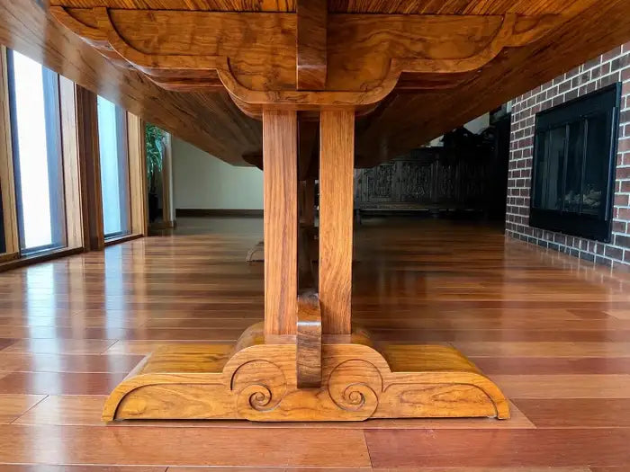 Monumental 10-Foot Arts & Crafts Sculptural Solid Walnut Trestle Dining Table