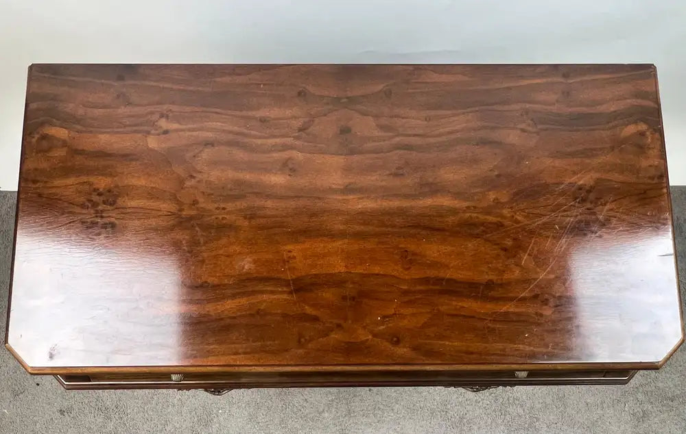 Karges Louis XVI Style Bombe Burl Walnut Three-Drawer Commode or Chest, 1980's