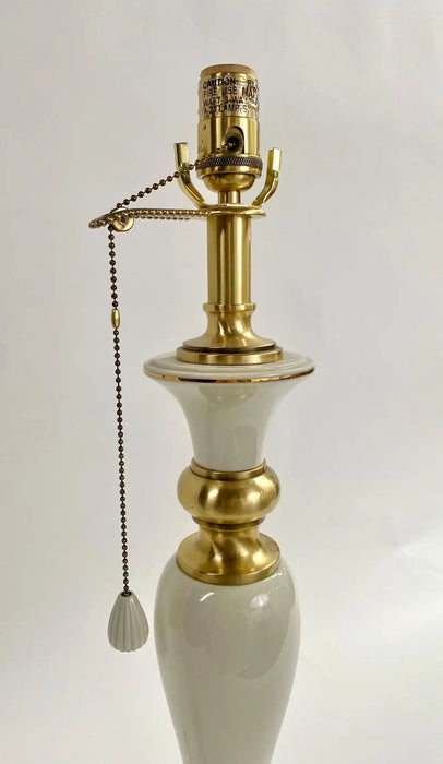 Hollywood Regency Style Lenox White Porcelain & Brass Table Lamp, a Pair