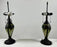 Art Nouveau Tiffany Style Brown & Green Stained Glass Table Lamp, a Pair
