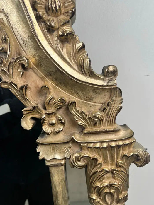 Neoclassical Revival Champagne Gold Large Mirror with Urn and Floral Pediment