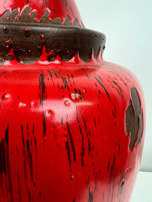 Vintage Chinese Oriental Red Pottery Vase with Lid in Antiqued Design