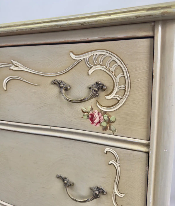 French Provincial Hand Painted Commode or Chest of Drawers with Floral Design