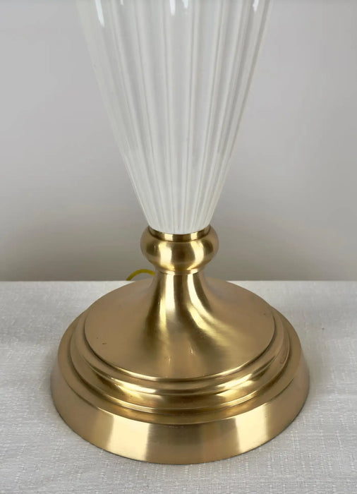 Lenox Empire Style Fluted Column White Porcelain & Brass Table Lamp, a Pair