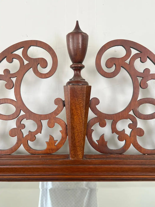 Baker Georgian Chippendale Carved Mahogany Wall Mantel Mirror Fretwork Crest