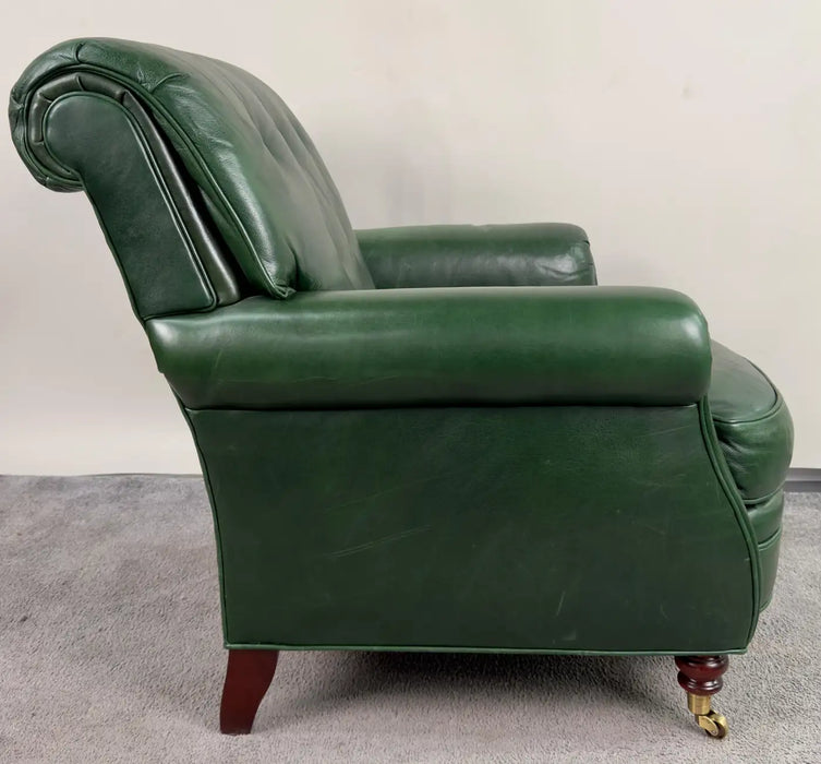 Hickory Chair English Style Green Leather Club Chair