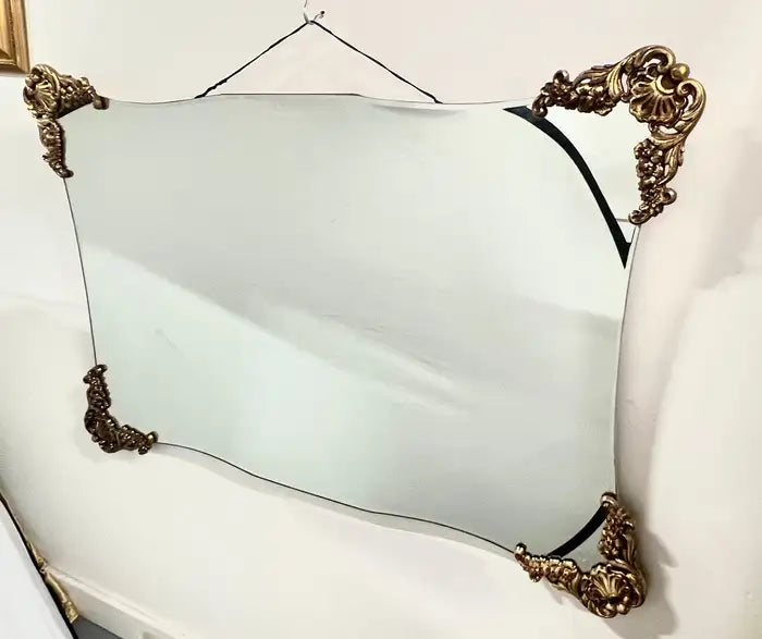 Mid-Century Italian Baroque Revival Wall Mirror with Gilded Rocaille Corners