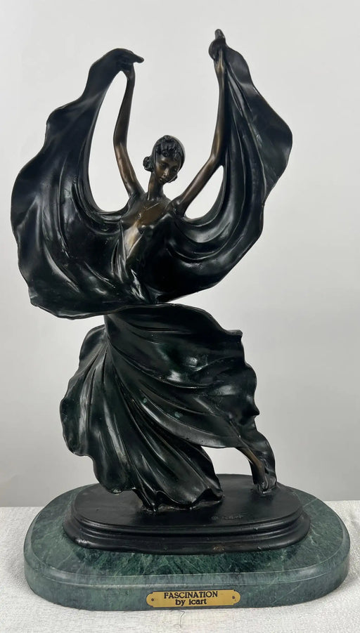 Louis Icart Art Deco Style Fascination Recast Bronze Dancing Woman Statue 1980's