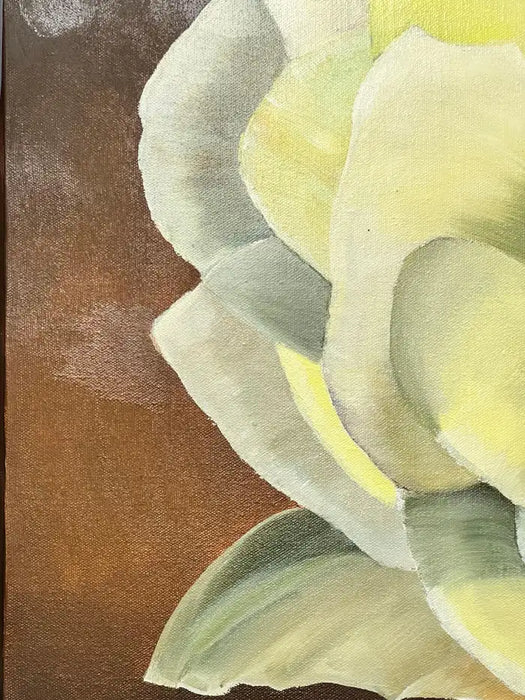 Modern Floral Still Life with White Bloom Oil on Canvas Signed by artist 1990's