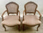 French Provincial Louis XV Style Cane Back with Plaid Upholstery Chair, a Pair