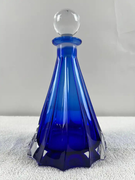 Rare Murano Glass Decanter in Cobalt Blue with Jewel-Tone StemGlasses Set, 7 Pcs