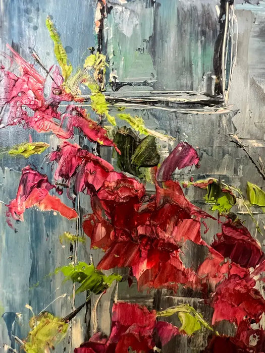 Helen Botway Bougainvillea in a Dark Urn Oil on Board Painting, Signed 1960's