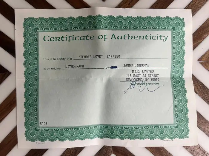 Sandu Liberaman "Tender Love" Lithograph Hand Signed , Numbered and Framed 1960's