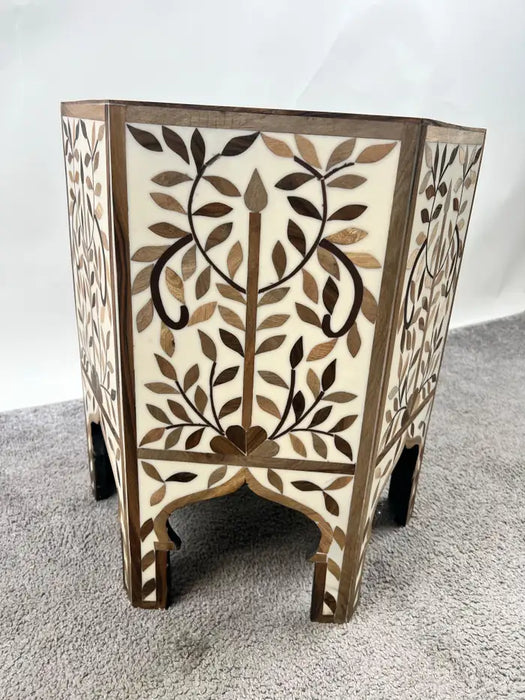 Moroccan Boho-Chic Handmade Walnut & Resin Inlay Hexagonal Side or End Table