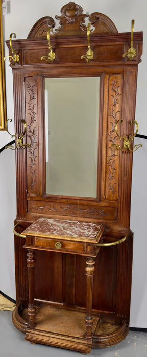 19th Century French Brass-Mounted Mahogany & Marble "Porte Manteau" Hall Tree