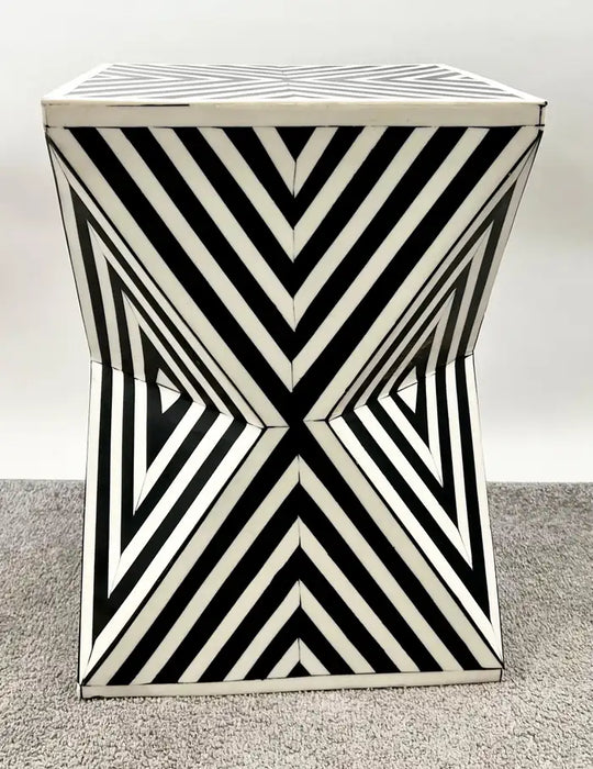 Art Deco Style Black & White Resin Sculptural Side, End Table or Stool, a Pair