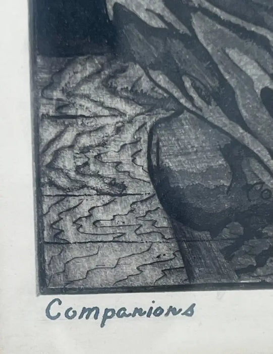 Figurative Abstract Etching on Paper Titled Companions by Jospeh Passalacqua 1950's