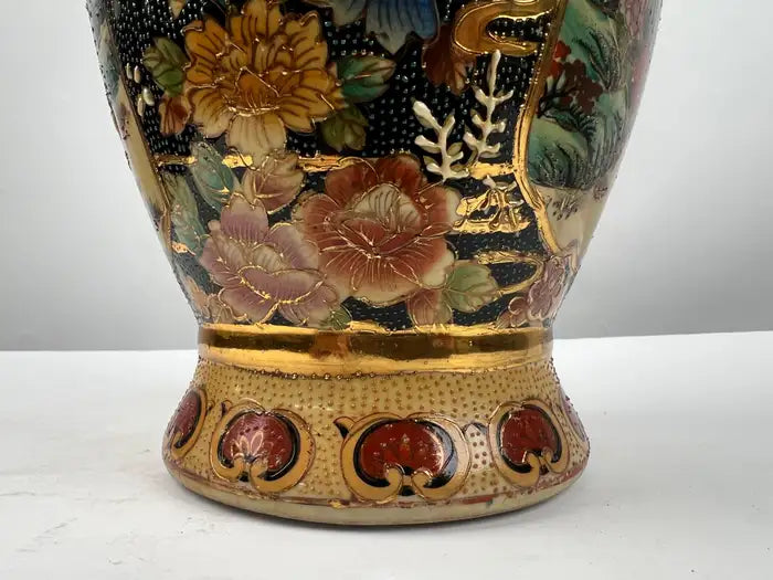 Vintage Royal Satsuma Japanese Hand-Painted Urn Style Vase, a Pair