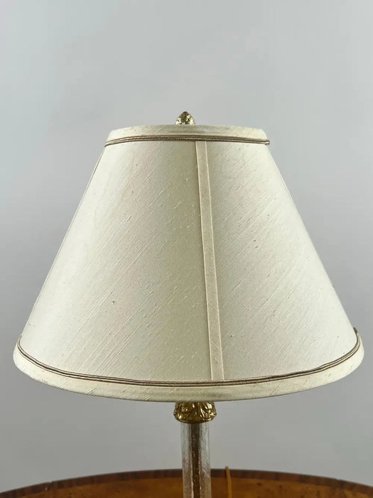 Vintage Empire Style Brass Fluted Crystal Column Table Lamp 1970's , a Pair