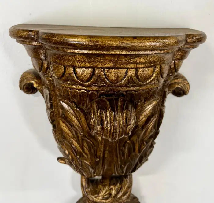 French Louis XVI Style Urn Form with Acanthus Motifs Gilded Wall Bracket, a Pair