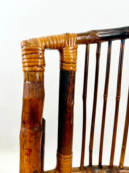 Mid Century Modern Organic Hand Crafted Bamboo Folding Chair, Set of 4