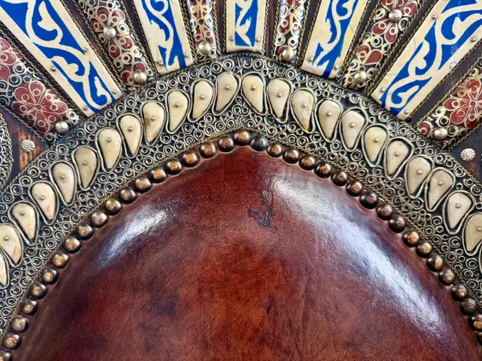 Portuguese Colonial Style Leather & Filigree Design Throne Chair