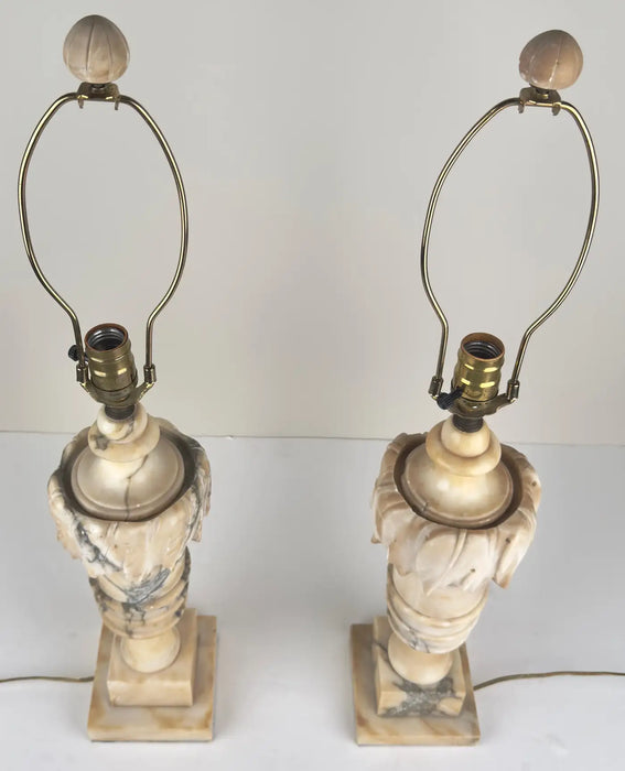 Italian Neoclassical Style Carrara Alabaster Marble Lamp, a Pair